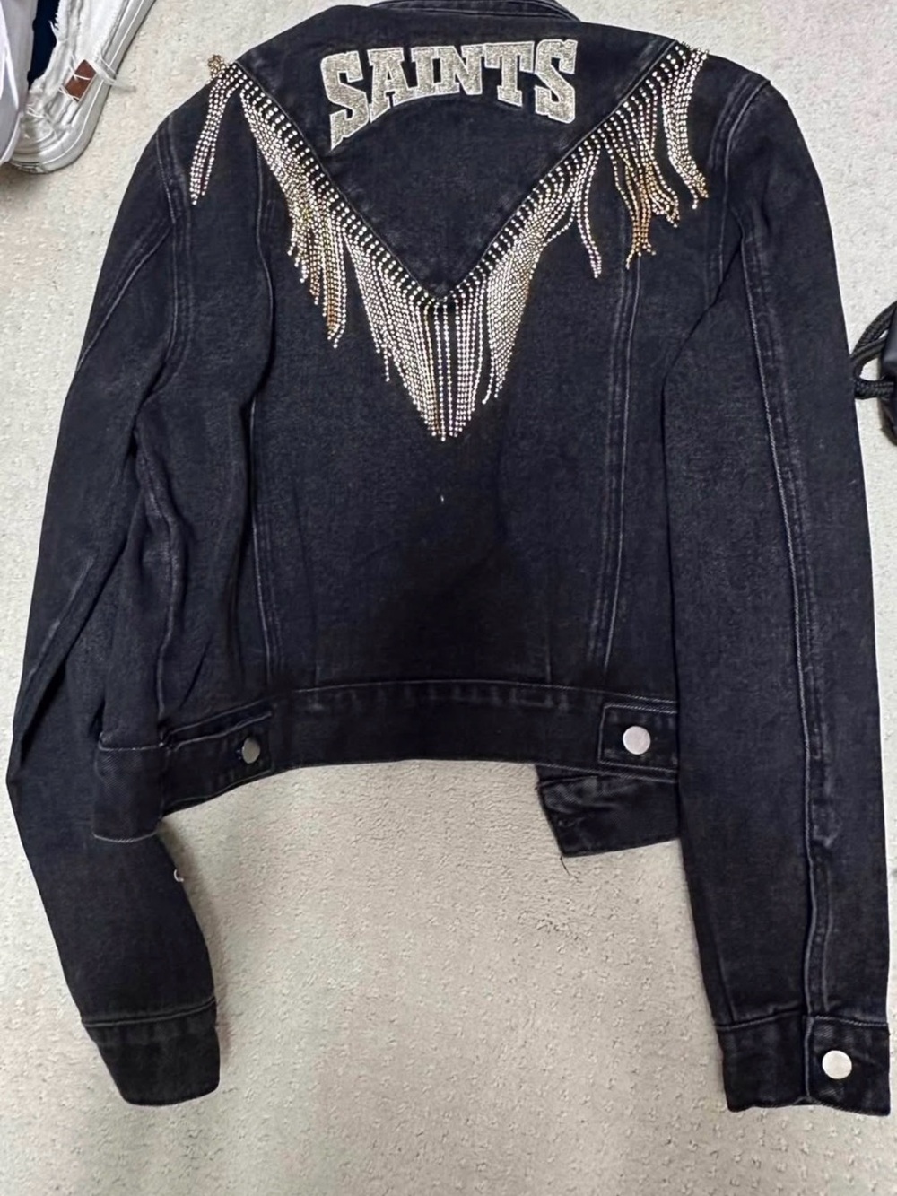 Black Embellished 'Saints' Denim Jacket - Women's nwot never worn medium